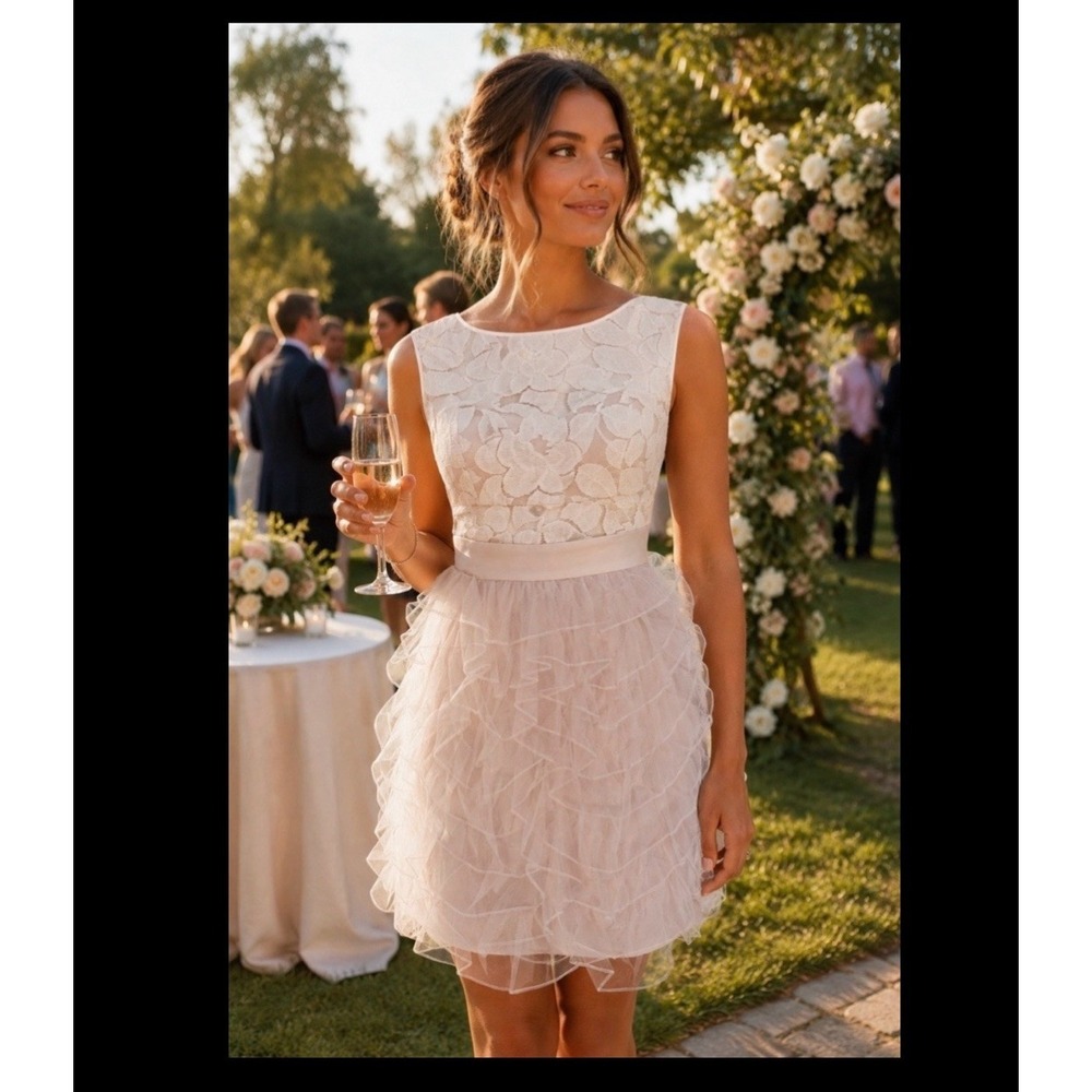 BCBGeneration Blush Beige Tutu Dress Sz 0 Tulle Coquette Parisian Tea Party NWOT